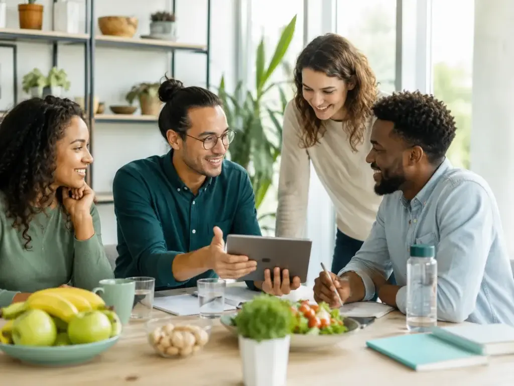 Team bespreekt nieuwe artikelen en informatie over gezondheid en welzijn