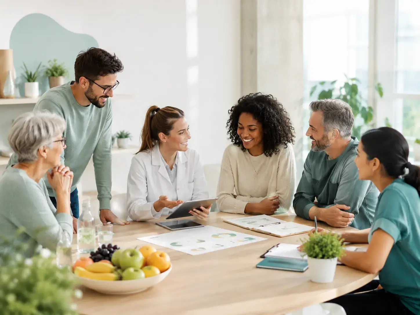 Divers team van zorg- en gezondheidsprofessionals werkt samen aan een gezondheidsproject