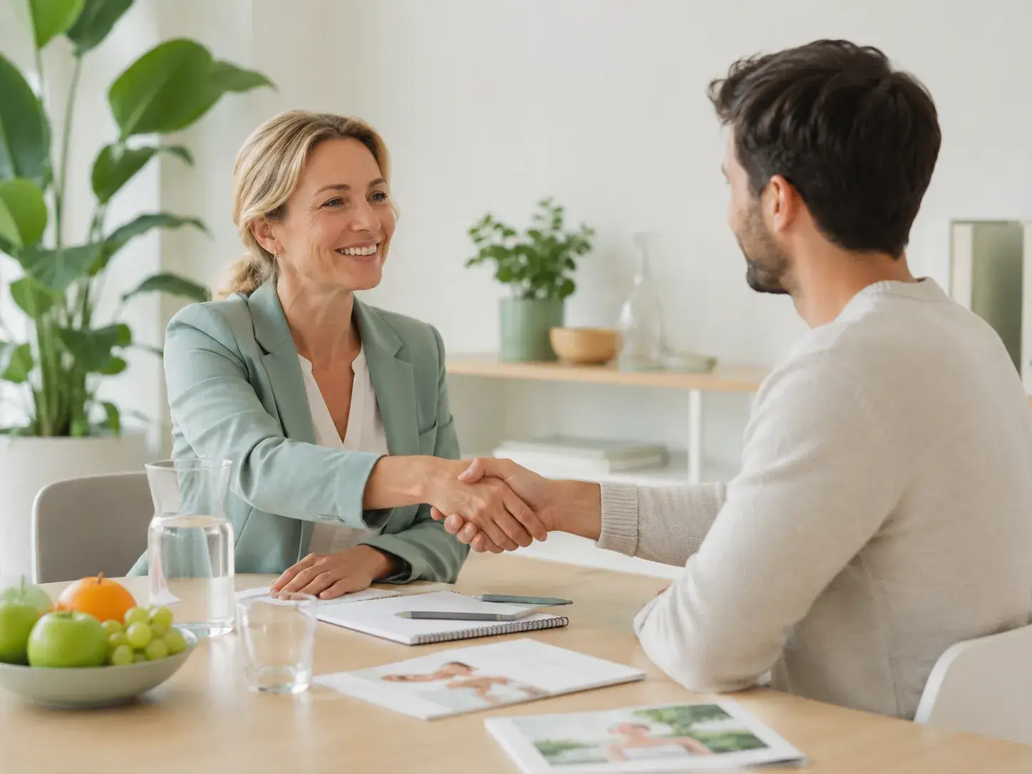 Twee professionals bevestigen een samenwerking op het gebied van gezondheid