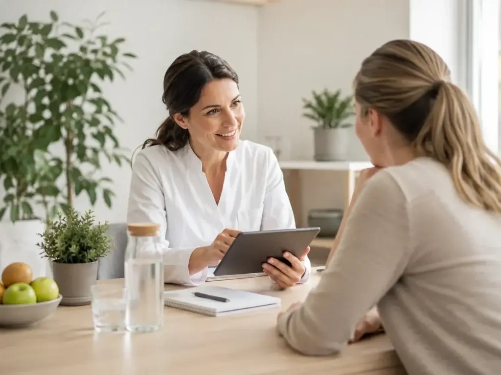 Gezondheidsprofessional beantwoordt vragen tijdens een persoonlijk adviesgesprek